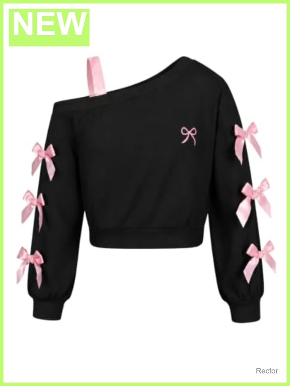 Girls Off Shoulder Bow Graphic Long Sleeve Sweatshirt Pullover Top